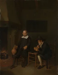 Interior with a Smoking and Drinking Man by a Fire
